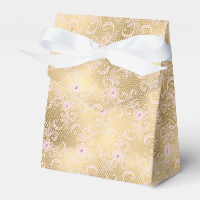 Caja Para Regalos Elegante lluvia de boda de encaje floral rosa oro (Front Side)