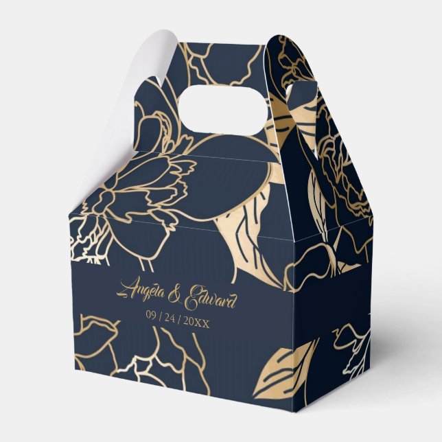 Caja Para Regalos Elegante Lujo Dorado Florals Boda Favor Box (Front Side)