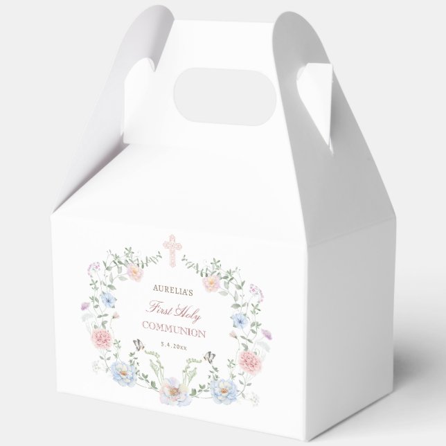 Caja Para Regalos Elegante Marco Floral Primera Comunión Gable (Anverso)