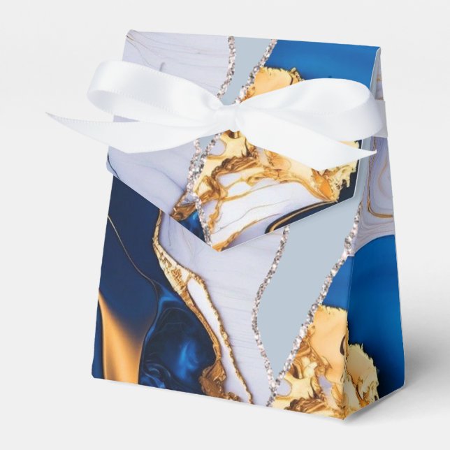 Caja Para Regalos Elegante Mármol de Oro Blanco Azul (Front Side)