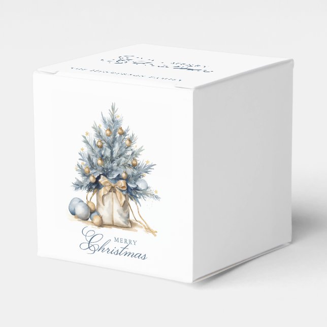Caja Para Regalos Elegante Merry Christmas Tree Gold Blue Custom Nam (Costado Anverso)