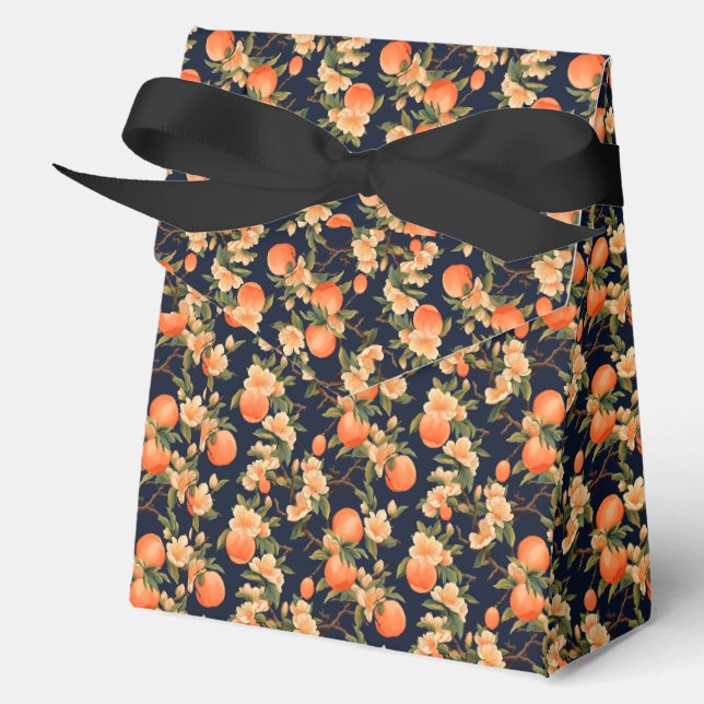 Caja Para Regalos Elegante Mini Peach Floral y Negro (Anverso)