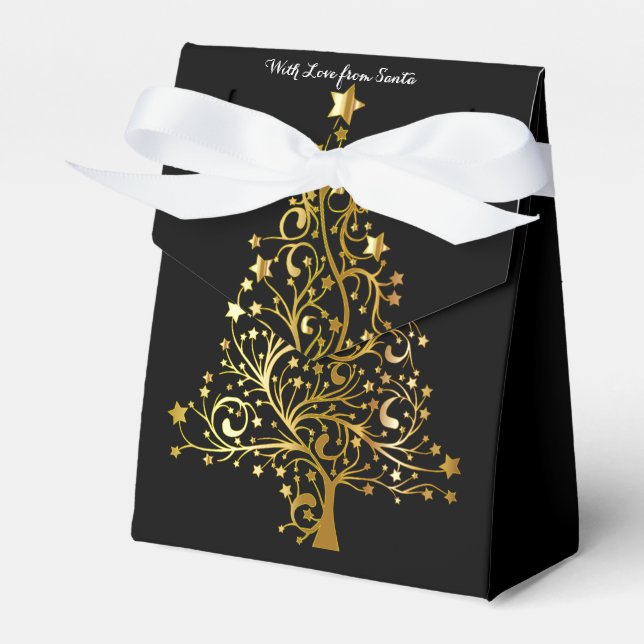 Caja Para Regalos Elegante Moda Negro Oro Casilla de Favor del Árbol (Front Side)