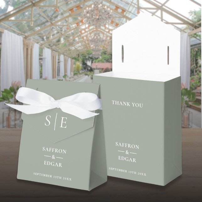 Caja Para Regalos Elegante Monograma Bodas Verde Salvia (Elegant Monogram Sage Green Wedding Favor Boxes)