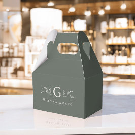 Caja Para Regalos Elegante Monograma Botánico Verde y nombre de nego
