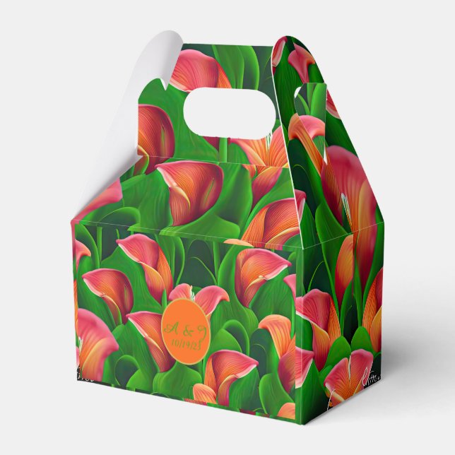 Caja Para Regalos Elegante Naranja Calla Lilies y Green Botanicals (Front Side)