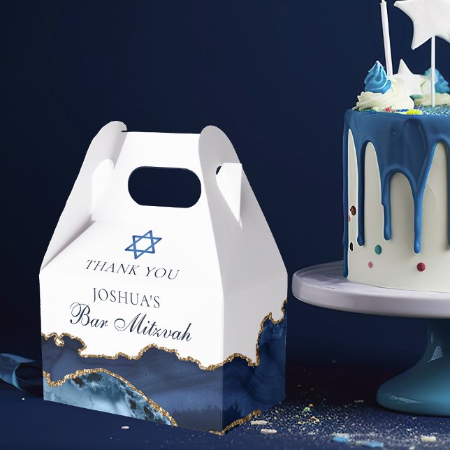 Caja Para Regalos Elegante Navy Blue Gold Agate Bar Mitzvah Fiesta (Subido por el creador)