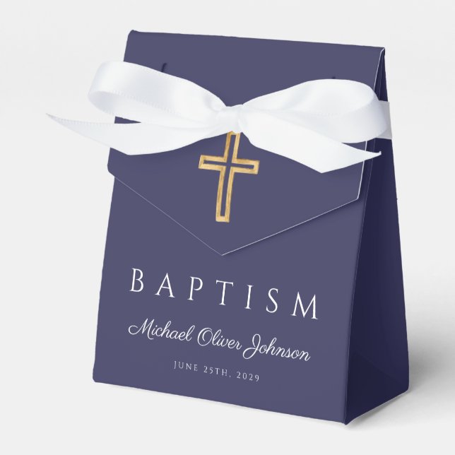 Caja Para Regalos Elegante Navy Blue Religious Cross Boy Baptism (Front Side)