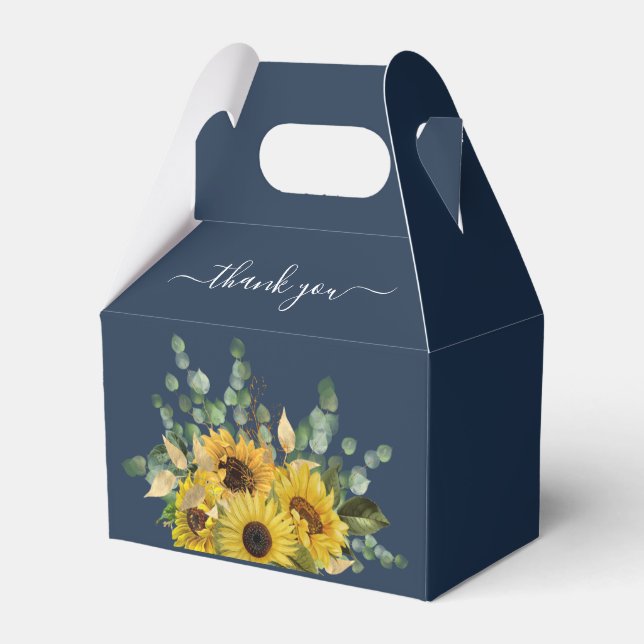 Caja Para Regalos Elegante Navy Blue Sunflowers Gracias (Front Side)