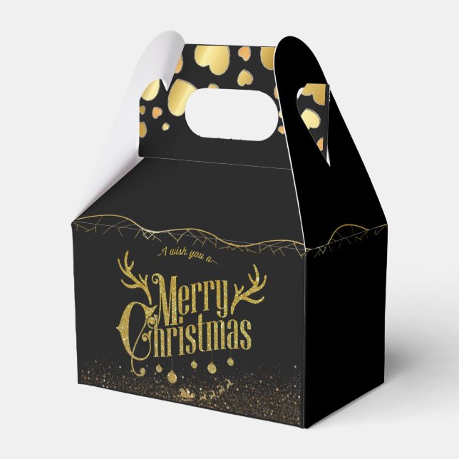 Caja Para Regalos elegante negro con corazones de navidad  (Front Side)