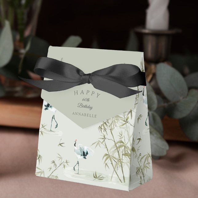 Caja Para Regalos Elegante Oriental Bamboo Crane 60 cumpleaños (Elegant Oriental Bamboo Crane 60th birthday Favor Boxes)