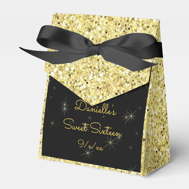 Caja Para Regalos Elegante Oro, Brillo Falso, Dulces Dieciséis (Front Side)