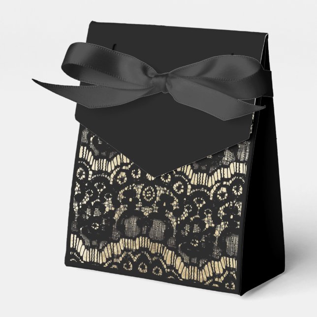 Caja Para Regalos Elegante oro negro de lujo encaje floral francés (Front Side)