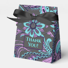 Caja Para Regalos Elegante Paisley Negro Flor de Margarita Turquesa