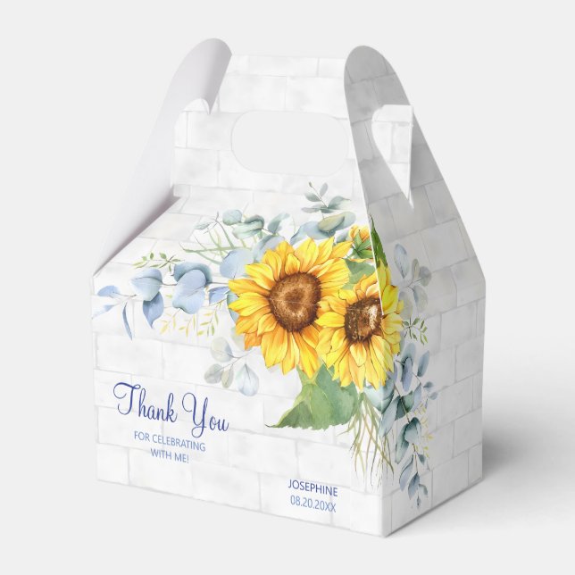 Caja Para Regalos Elegante Pared Girasol Brick Floral Cumpleaños (Reverso)