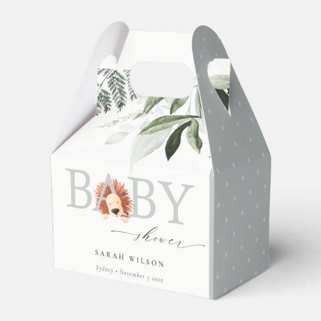 Caja Para Regalos Elegante Pastel Cute Lion Foliage Baby Shower (Front Side)