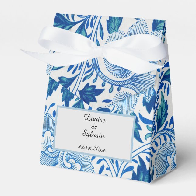 Caja Para Regalos Elegante patrón floral azul y blanco (Front Side)