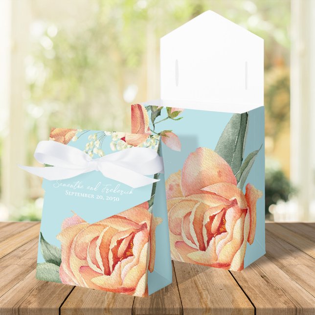 Caja Para Regalos Elegante Peach Floral Blue (Peach and blue wedding favor box)