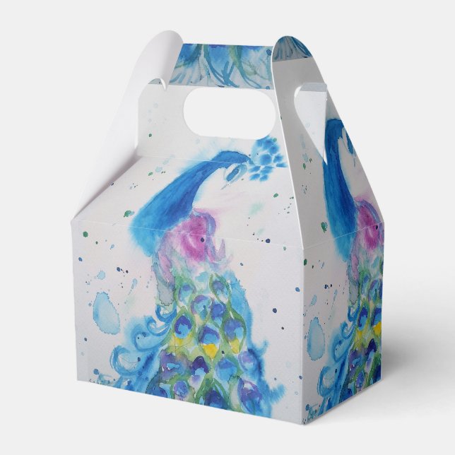 Caja Para Regalos Elegante Peacock acuarela Aves Marina Azul (Front Side)