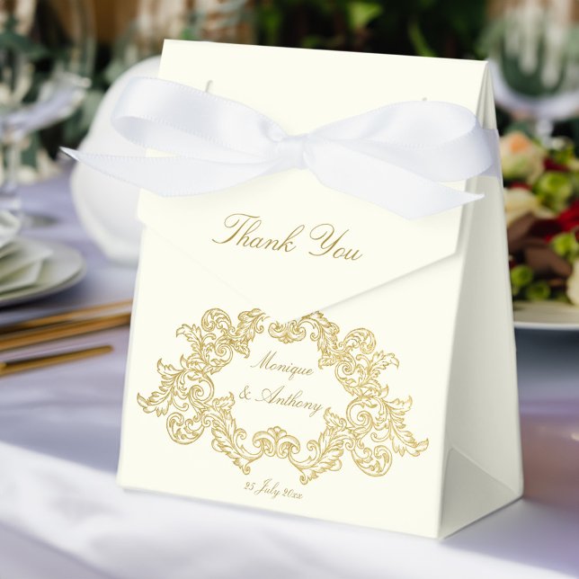 Caja Para Regalos Elegante plantilla de bodas de marfil y oro (Elegant ivory and gold vintage ornate frame wedding template favor box wedding favors pretty box)