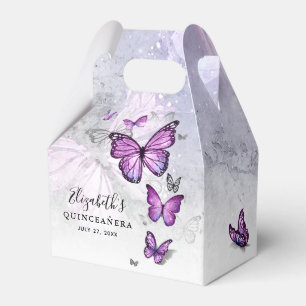 Caja Para Regalos Elegante plantilla Plata y Mariposa Púrpura