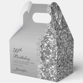Caja Para Regalos Elegante Plata Cumpleaños 50 Agradecimiento