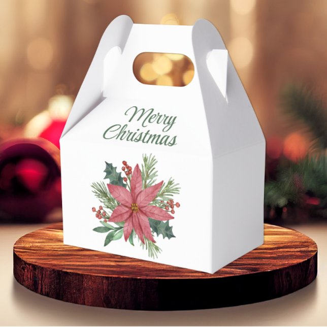 Caja Para Regalos Elegante Poinsettia Red Floral Feliz Navidad (Subido por el creador)