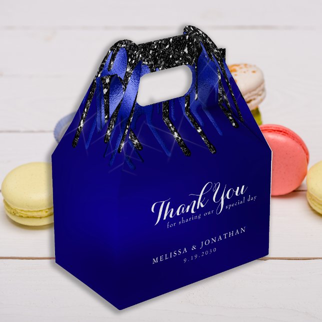 Caja Para Regalos Elegante Purpurina azul negro gotea Boda de policí (Subido por el creador)