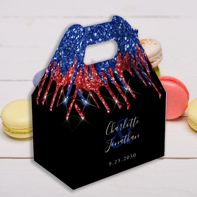 Caja Para Regalos Elegante Purpurina azul rojo gotea Boda patriótico (Subido por el creador)