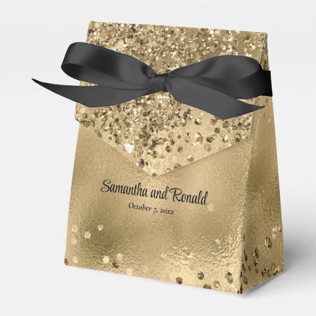 Caja Para Regalos Elegante Purpurina de Faux Gold y Boda de Relieve  (Front Side)