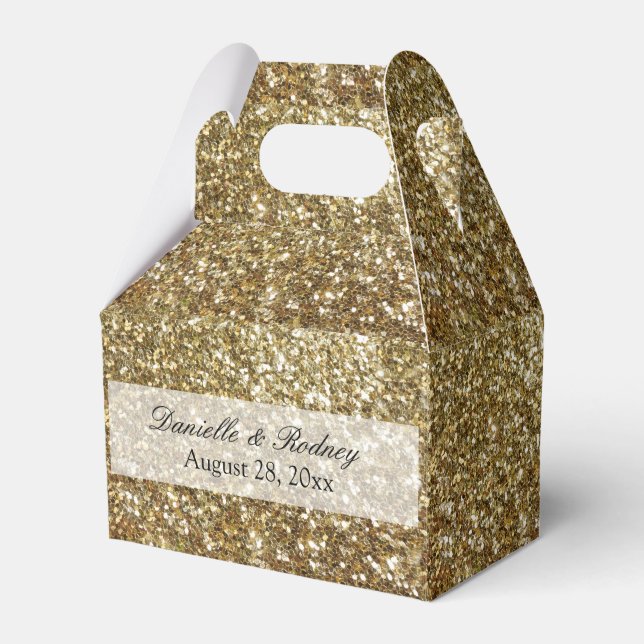 Caja Para Regalos Elegante Purpurina dorado Boda impreso (Front Side)