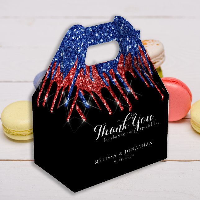 Caja Para Regalos Elegante Purpurina rojo azul gotea Boda patriótico (Subido por el creador)