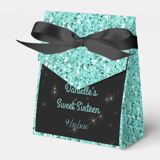 Caja Para Regalos Elegante Purpurina turquesa, dulce dieciséis, Pers (Front Side)
