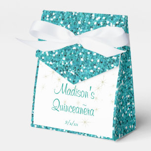 Caja Para Regalos Elegante Purpurina turquesa, Personalizado Quincea