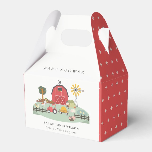Caja Para Regalos Elegante Red Barnyard Farm Animal Baby Shower (Front Side)