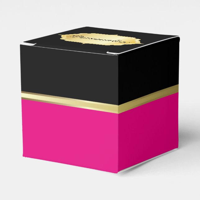Caja Para Regalos Elegante rosa caliente y negro (Costado Anverso)