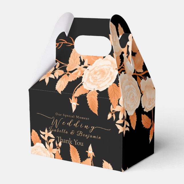 Caja Para Regalos Elegante Rosa de oro Boda negro (Front Side)