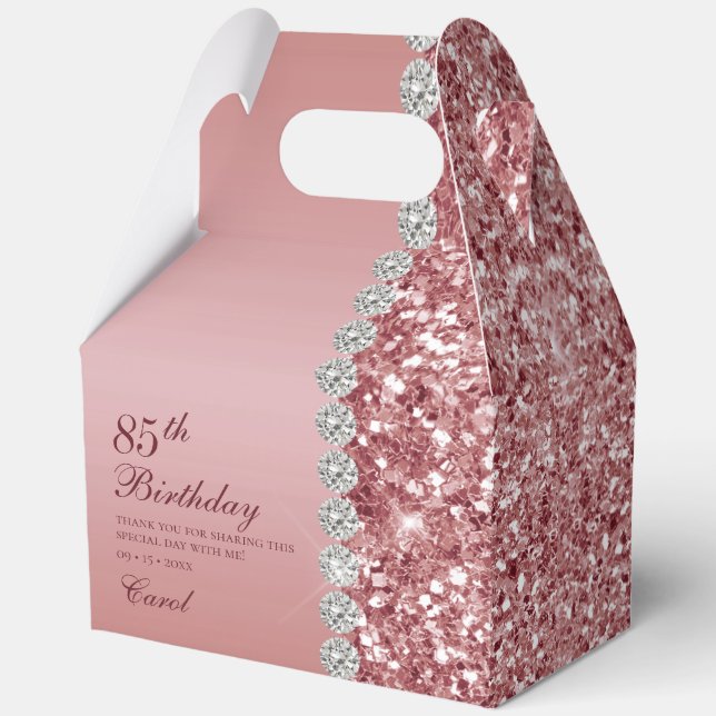 Caja Para Regalos Elegante Rosa Dorado Cumpleaños 85 (Anverso)