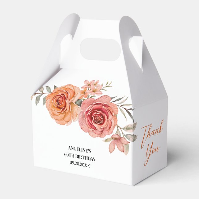 Caja Para Regalos Elegante Rosa Naranja Rojo Floral Cumpleaños Graci (Front Side)