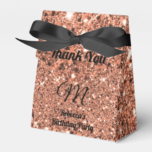 Caja Para Regalos Elegante Rosa Purpurina de oro Gracias Monograma N