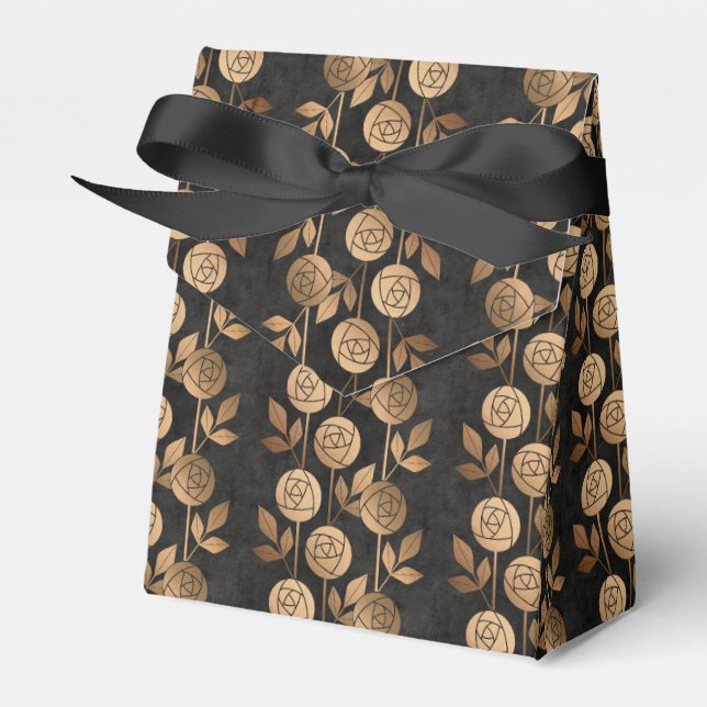 Caja Para Regalos Elegante Rosas de Art Deco de Oro Negro (Front Side)