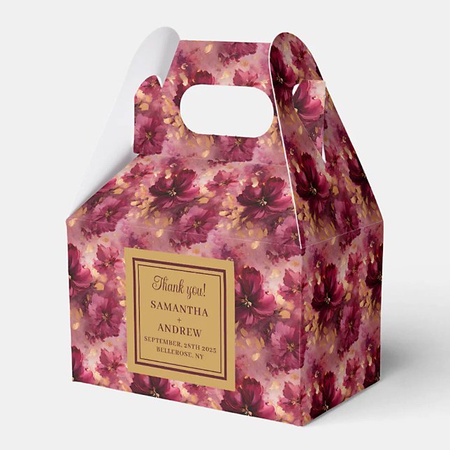 Caja Para Regalos Elegante Rubor Burgundy Gold Boda Gracias Box (Elegant Blush Burgundy Gold Wedding Thank You Box)