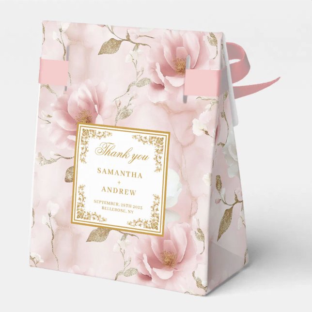 Caja Para Regalos Elegante Rubor Ivory Gold Boda Gracias Box (Stylish Blush Ivory Gold Wedding Thank You Box)