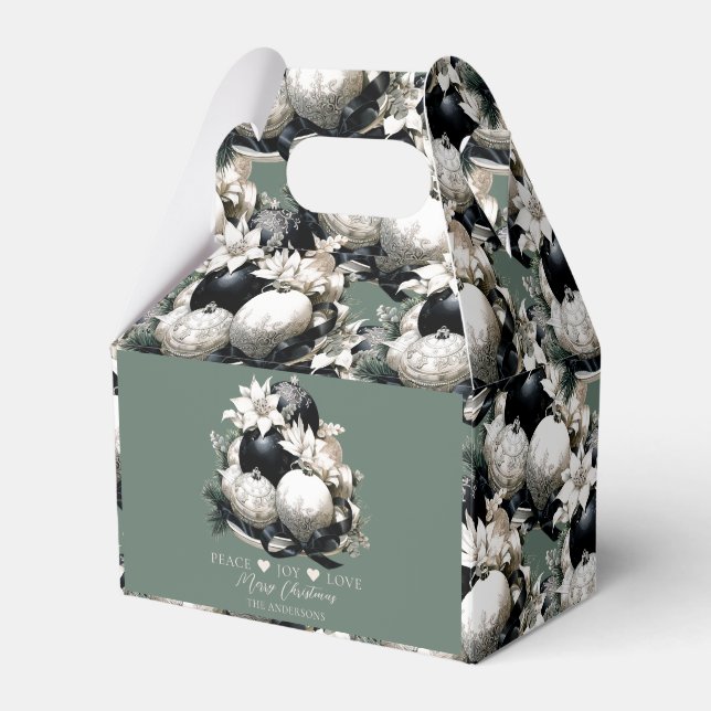 Caja Para Regalos Elegante sabio negro marfil verde adorno de Navida (Front Side)