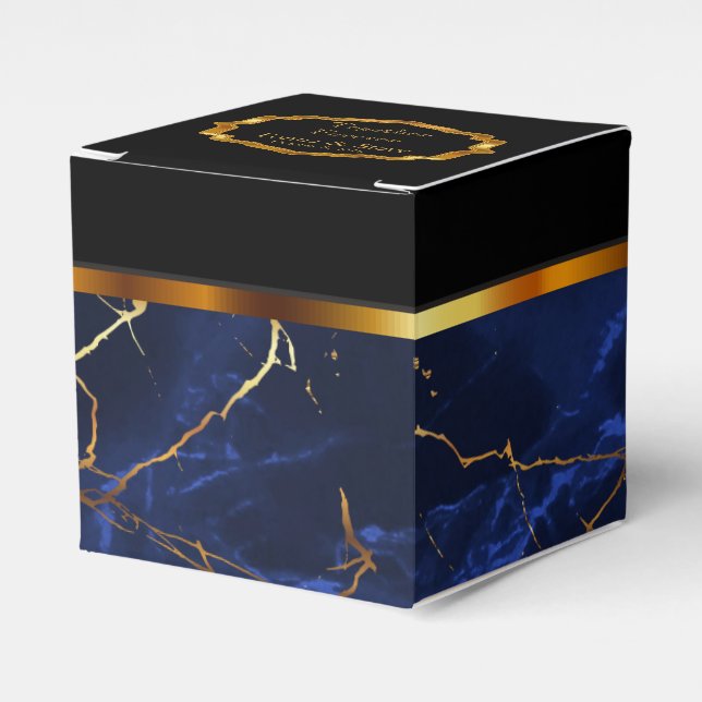 Caja Para Regalos Elegante Sapphire Blue Marble and Gold FavBox (Costado Anverso)