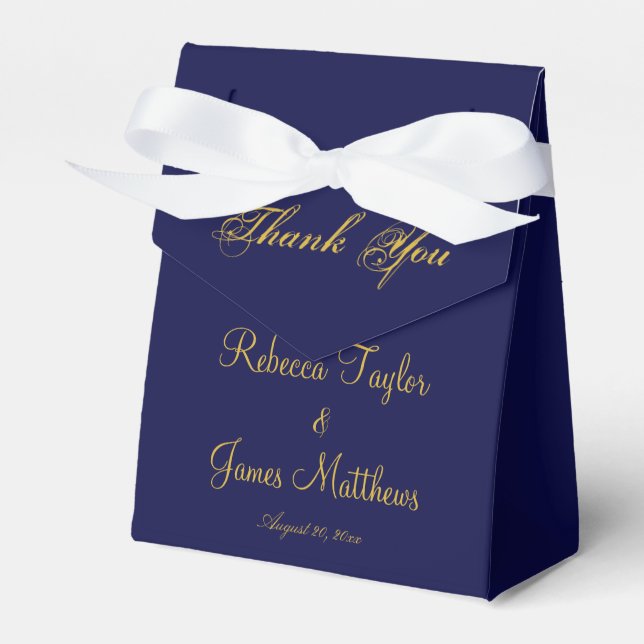 Caja Para Regalos Elegante Script Navy Blue & Gold Boda Gracias (Front Side)