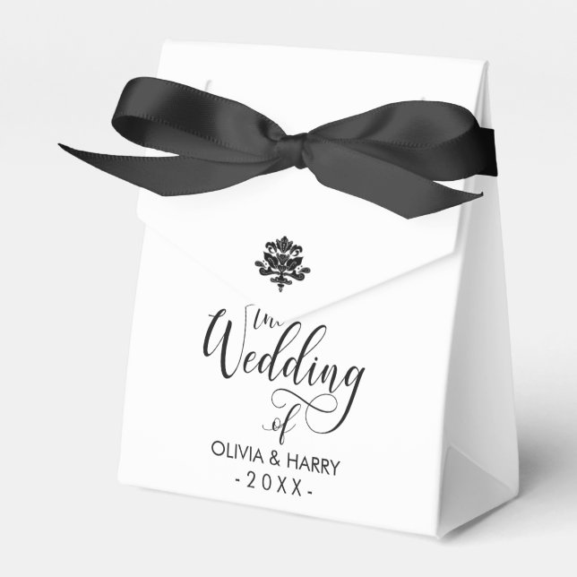 Caja Para Regalos Elegante Script Wedding Favor Box | Blanco negro (Front Side)