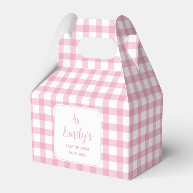Caja Para Regalos Elegante simple bebé rosa Gingham Chica Baby Showe (Front Side)