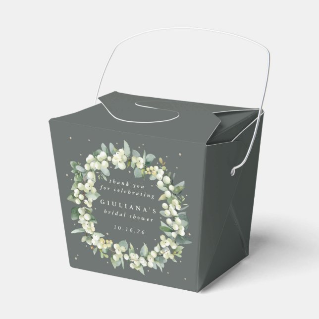 Caja Para Regalos Elegante Snowberry verde + Eucalyptus Bridal Showe (Front Side)