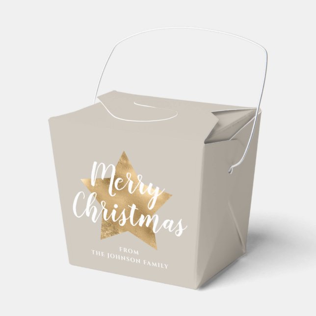 Caja Para Regalos Elegante Taupe Gold Star Feliz Navidad (Front Side)